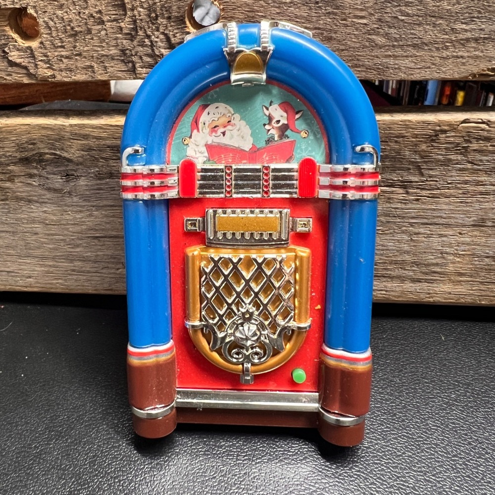 Mr. Christmas Mini Jukebox Musical Ornament Santa Reindeer Retro Blue 48131